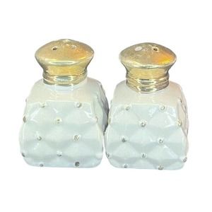 Vintage Salt Pepper Shakers White & Gold Tufted Pillow Ardalt Japan